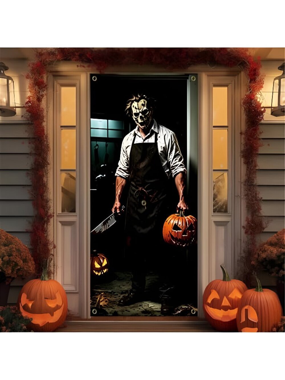 Scary Halloween Door Cover, 71x35 Inch Halloween Front Door Decorations